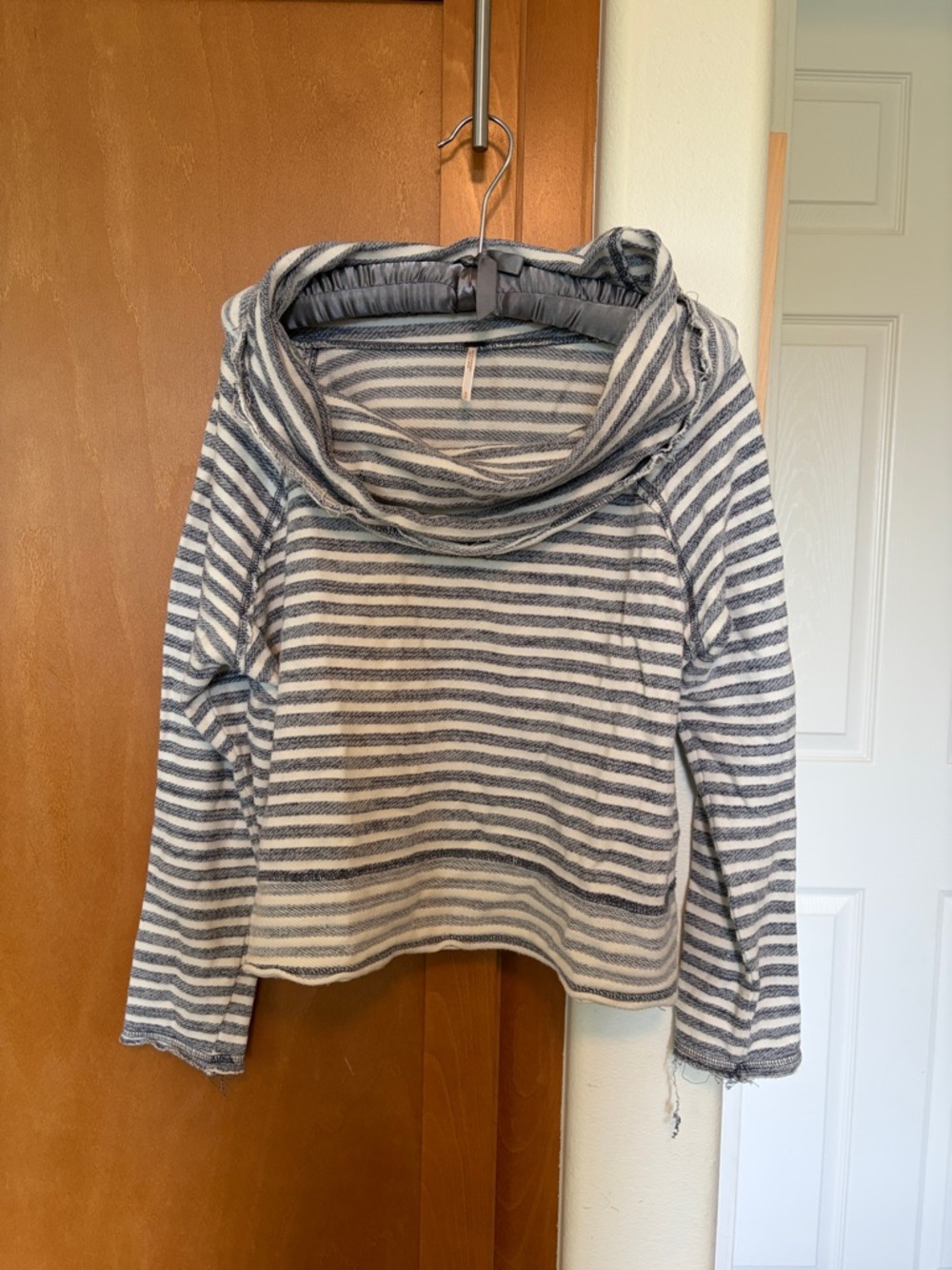Free People Striped Gray and White Cowl Neck Beach Sweater - Size S
